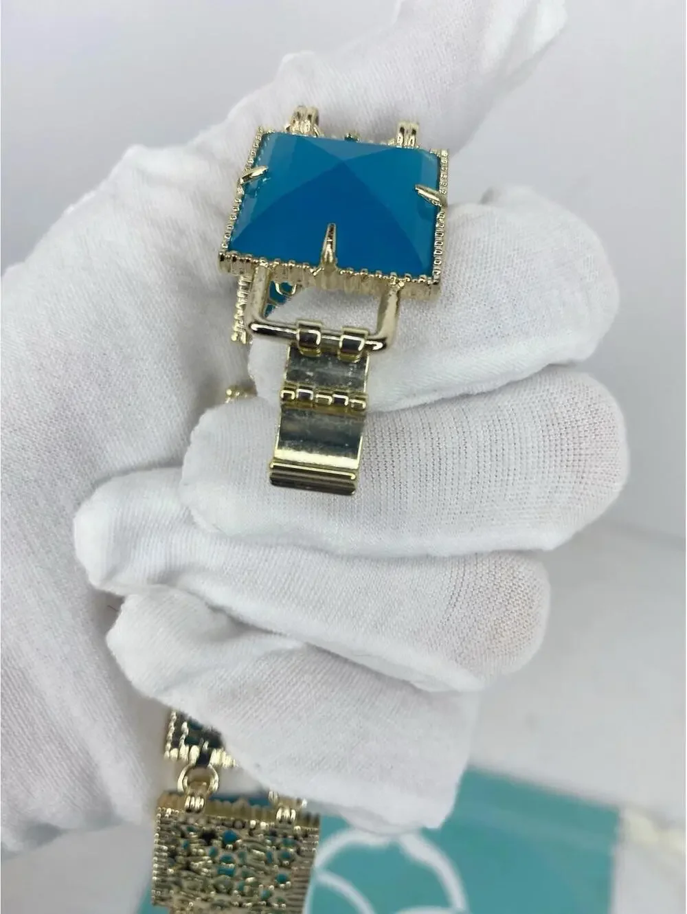 Retired Kendra Scott Savannah Azure Blue Bracelet In Gold Tone